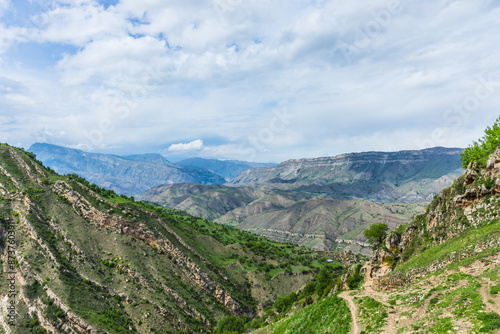 Ruins of the Caucasian mountain village of Gamsutl in Dagestan, Russia photo