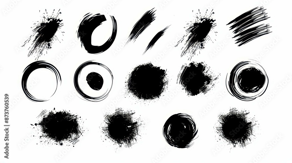 Dynamic grunge paint strokes for graphic design with ink splatter, circle, line, and frame elements. Dynamic grunge paint strokes for graphic design with ink splatter, circle, line, and frame elements.