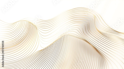 Fototapeta Naklejka Na Ścianę i Meble -  A white background with a gold line that is curving. The line is very thin and it is almost like a wave.