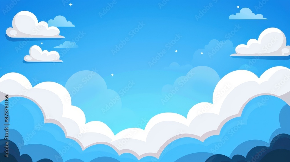 Serene blue sky with fluffy air clouds, perfect for background images. Serene blue sky with fluffy air clouds, perfect for background images.