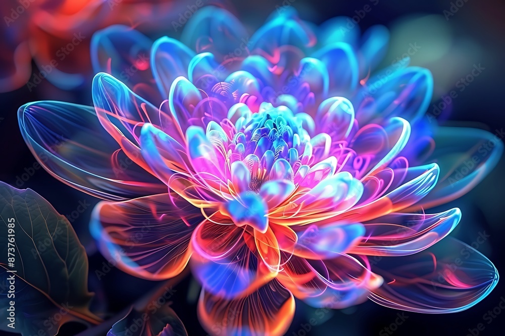 Futuristic glowing flower in neon colors Futuristic glowing flower in neon colors