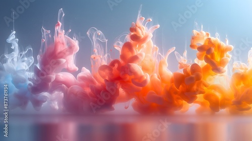 A series of colorful smoke trails, with pink, orange, and blue hues blending together in a beautiful and dynamic display. The smoke trails seem to be floating in the air, creating a sense of movement.