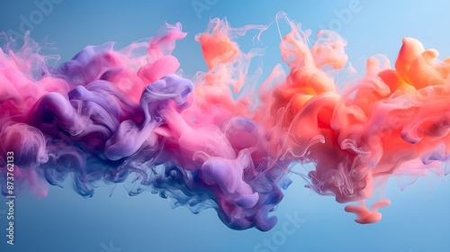 A colorful smoke trail with pink, purple, and orange colors. The smoke is flowing in the air and creating a vibrant and dynamic atmosphere.