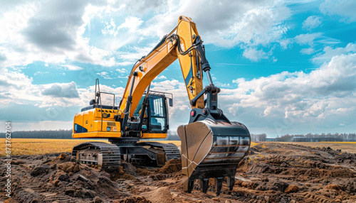 Wallpaper Mural A yellow excavator is digging a hole in a field of soil during a construction event Torontodigital.ca