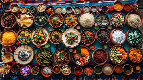 A Colorful Spread of Dishes with Spices