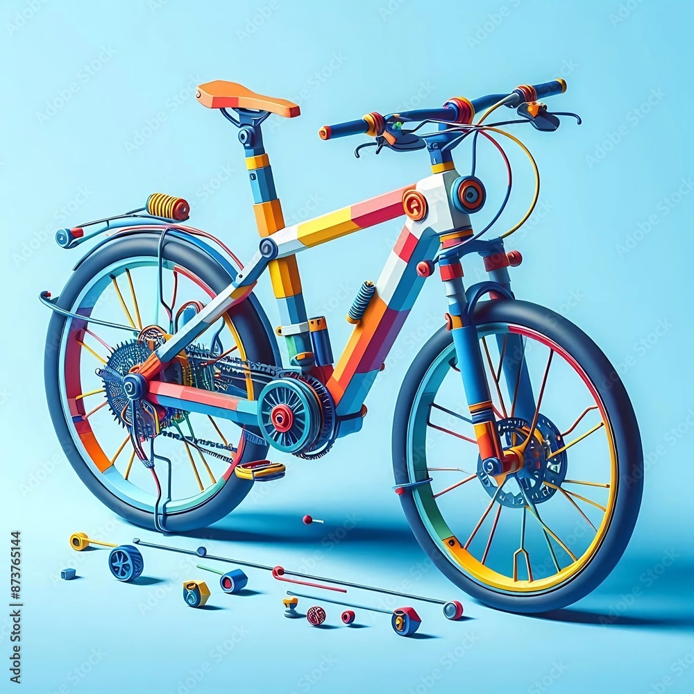 Fototapeta premium Minimalist 3d bicycle illustration photo with blue background 