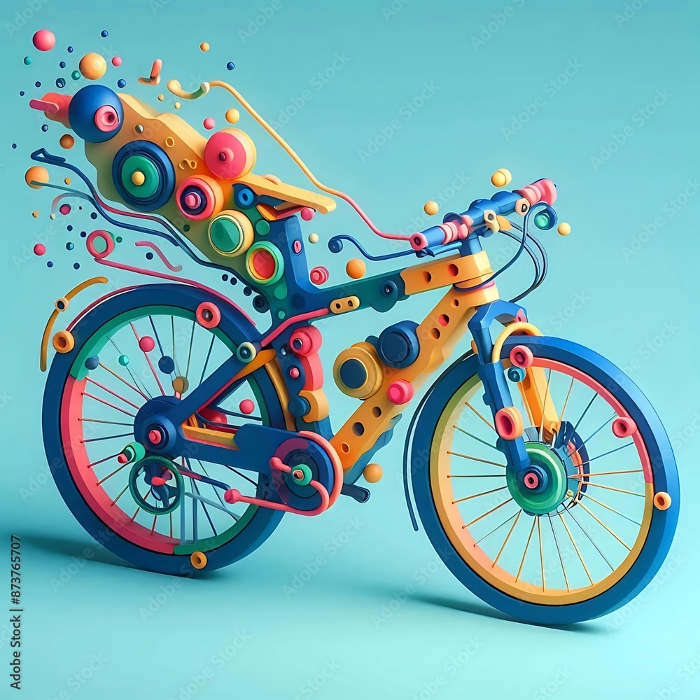 Fototapeta premium Minimalist 3d bicycle illustration photo with blue background