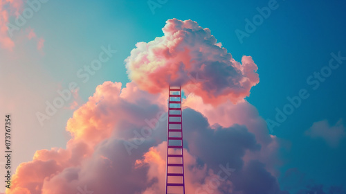 Ladder Reaching Up to a Cloud. The scene captures the essence of aspiration, dreams, and the pursuit of goals. 