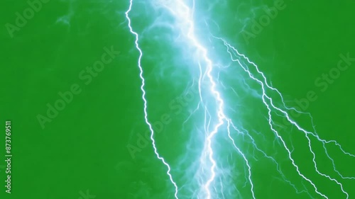 lightning in the sky,Extreme lightning bolt, on green screen.