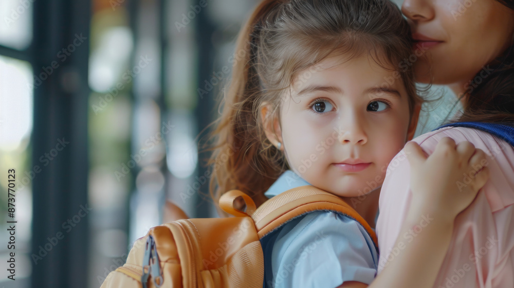 Obraz premium Back to School: Mother and Child Getting Ready