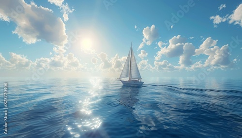 Fototapeta Naklejka Na Ścianę i Meble -  Sailboat gliding across serene ocean summer breeze nautical travel adventure