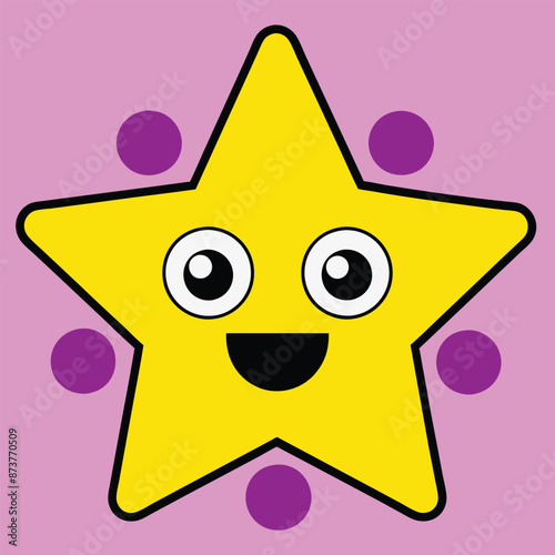 Cute Smiling Star with Purple Polka Dots on Pink Background, Children's Room Decor, Nursery Art, Educational Materials, Kids' Party Invitations, Baby Shower Decorations, Cartoon Character Design