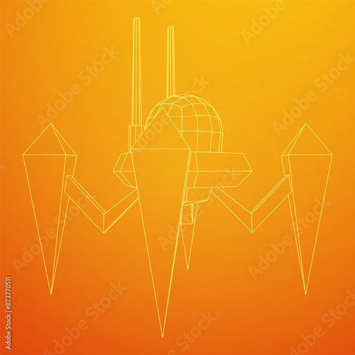 Spider robot with radar antenna. Nanobot, nanotechnology medical concept. Wireframe low poly mesh vector illustration