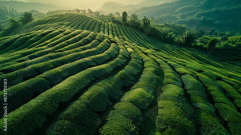 Tea Plantation on Hill Seen from Above Tea Plantation on Hill Seen from Above
