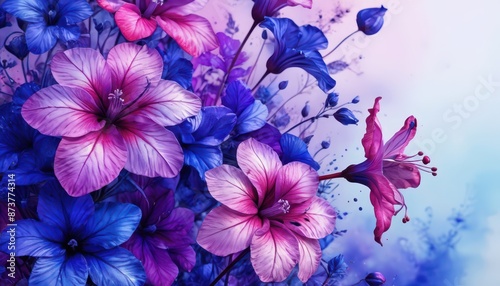Vibrant Purple and Blue Flowers Bouquet. © BOJOShop