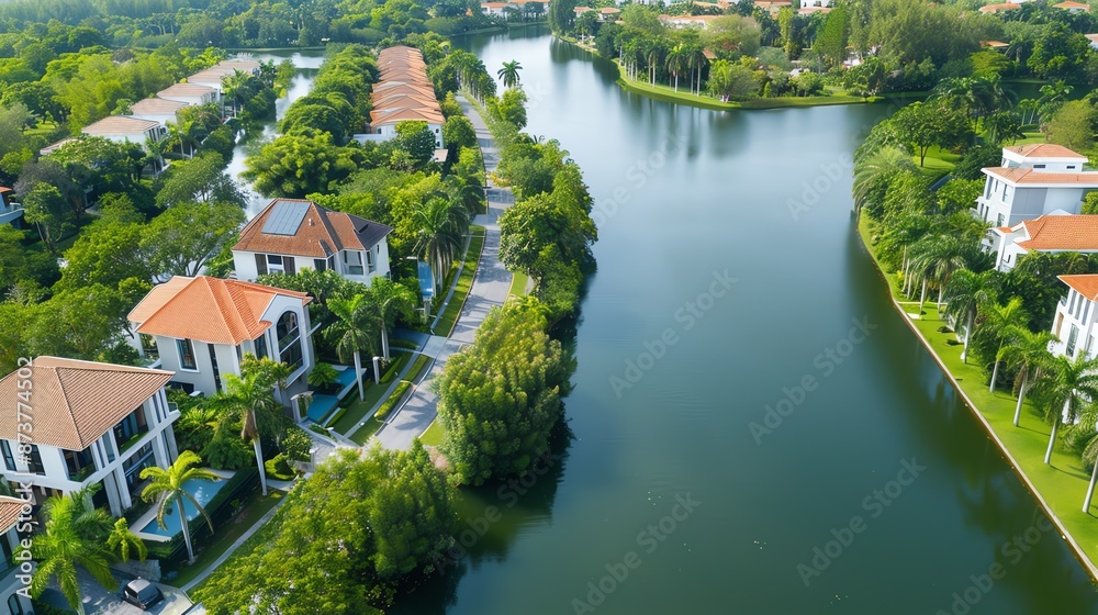 4 Aerial view of a real estate market with highlighted properties and equity metrics, Property, Market and Equity concept 4 Aerial view of a real estate market with highlighted properties and equity metrics, Property, Market and Equity concept