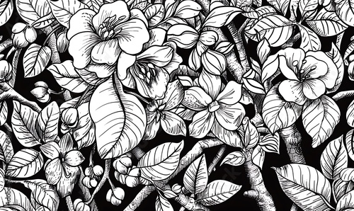 Wallpaper Mural Detailed Black and White Floral Pattern Torontodigital.ca