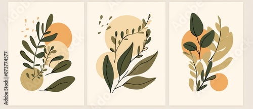 Wallpaper Mural Minimalistic Botanical Wall Art Posters Set with Olive Green and Grey Tones Torontodigital.ca