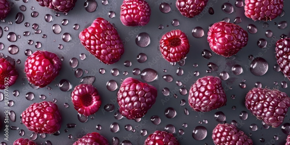 A pattern of fruit or berry decorated with shiny water drops, featuring professional color grading and soft shadows. A pattern of fruit or berry decorated with shiny water drops, featuring professional color grading and soft shadows.