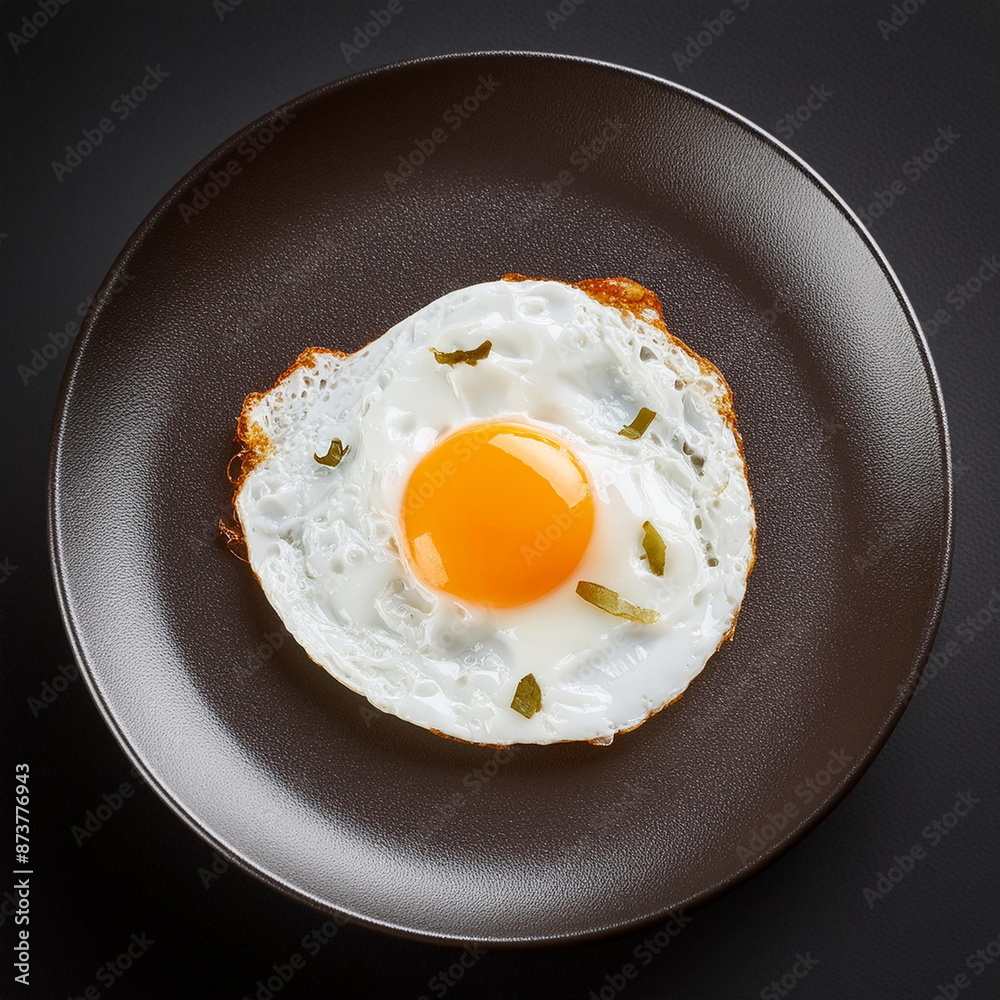 fried egg on black background