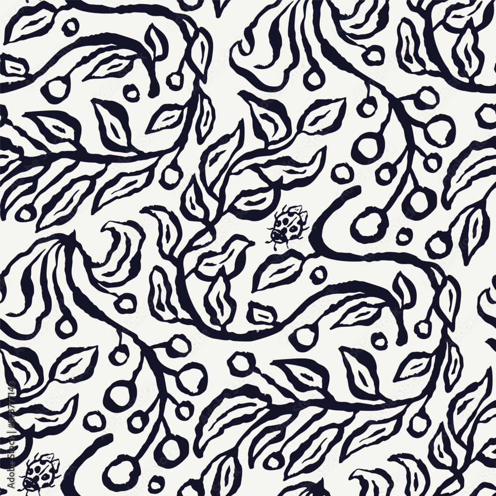 Monochrome black and white brush strokes inky flowers seamless pattern. Abstract floral contemporary background. Monochrome black and white brush strokes inky flowers seamless pattern. Abstract floral contemporary background.