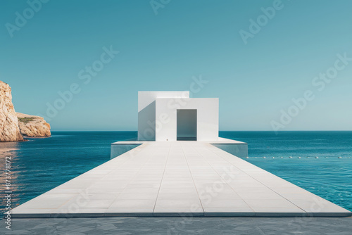 Modern buildings by the lake. Empty architectural background.