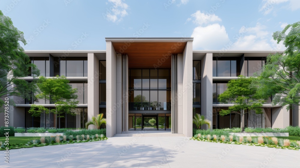 Architectural masterpiece, a contemporary edifice with sleek lines and innovative design, surrounded by lush greenery, emphasizing modern development Architectural masterpiece, a contemporary edifice with sleek lines and innovative design, surrounded by lush greenery, emphasizing modern development