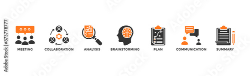 Brief banner web icon vector illustration concept for a briefing of business plan with an icon of meeting, collaboration, analysis, brainstorming, plan, communication, and summary	