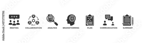 Brief banner web icon vector illustration concept for a briefing of business plan with an icon of meeting, collaboration, analysis, brainstorming, plan, communication, and summary	