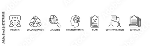 Brief banner web icon vector illustration concept for a briefing of business plan with an icon of meeting, collaboration, analysis, brainstorming, plan, communication, and summary	