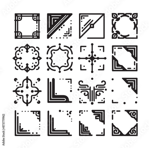 Corner Border Collection Elements Icons Set Vector