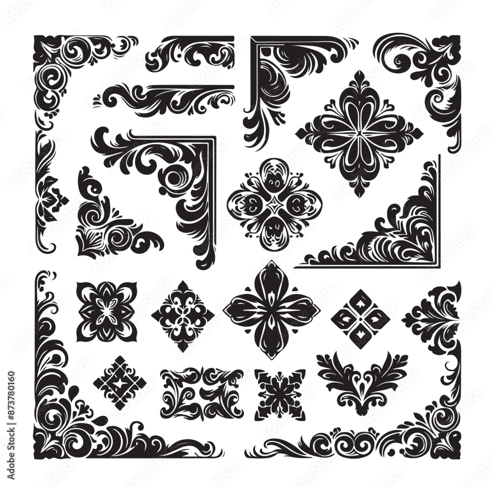 Naklejka premium Corner Border Collection Elements Icons Set Vector