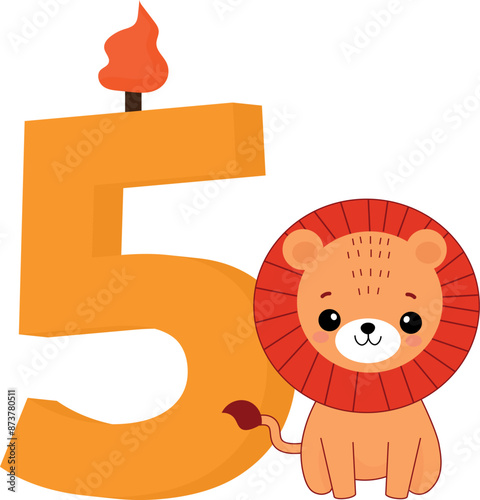 birthday number, with lion theme, birthday candle, with numbers, number 5