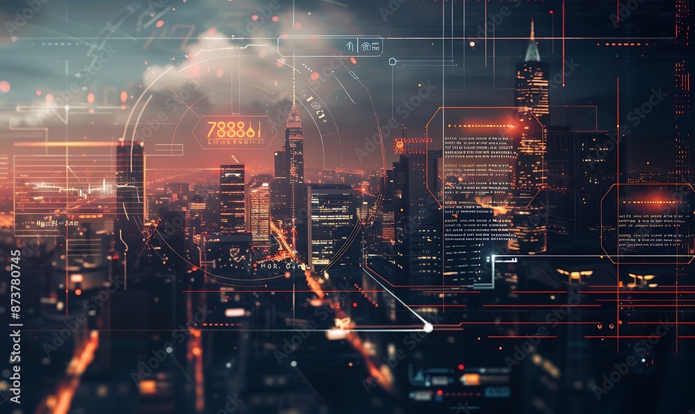 Fototapeta premium Night Cityscape with Futuristic Interface