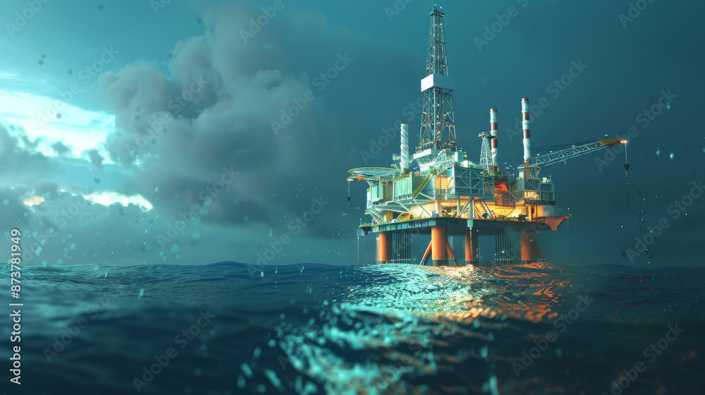 Oil Rig Positioned in the Ocean Oil Rig Positioned in the Ocean