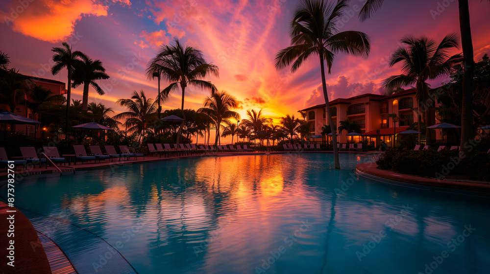 Fototapeta premium Paradise, idyllic tropical beach with pool and palm tree