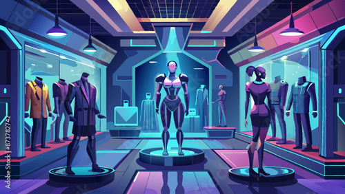 Futuristic Fashion Store with Advanced AI Mannequins