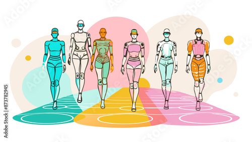 Colorful Illustration of Diverse Female Cyborgs in Modern Fashion