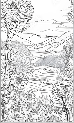 Coloring book wild landscape