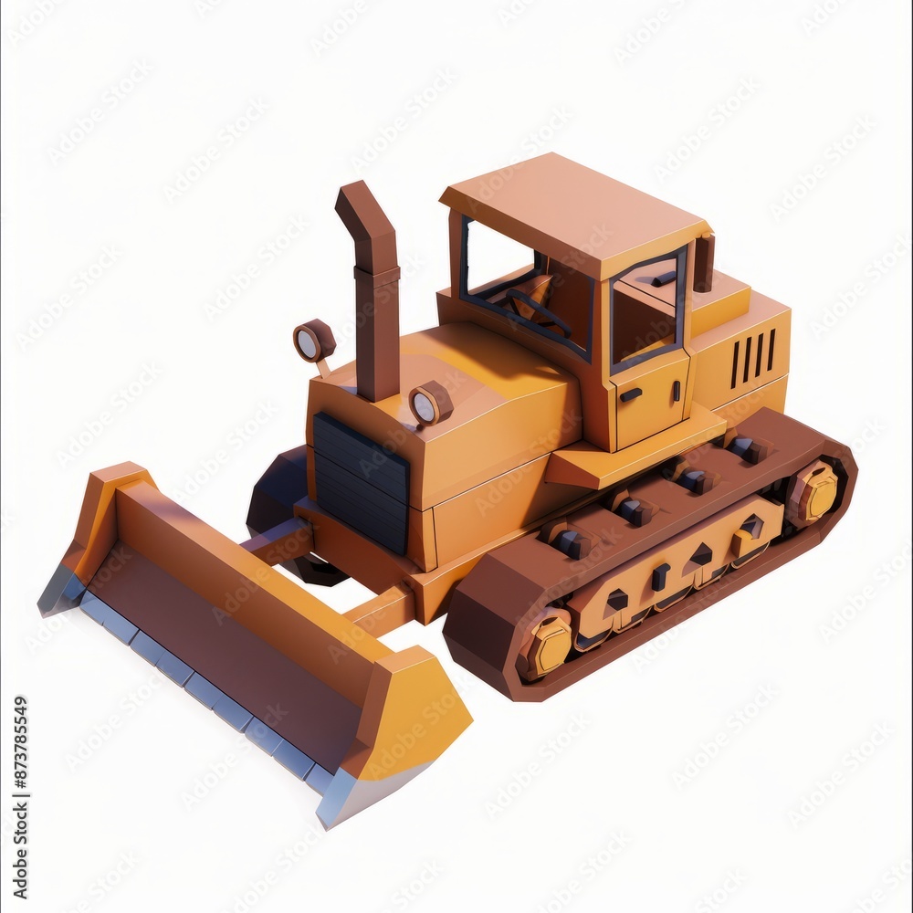 3D Render of a Low Poly bulldozer with a raised blade, on isolated white background, Generative AI 3D Render of a Low Poly bulldozer with a raised blade, on isolated white background, Generative AI