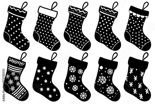 Christmas stocking silhouette vector, Set of Christmas stocking vector illustration