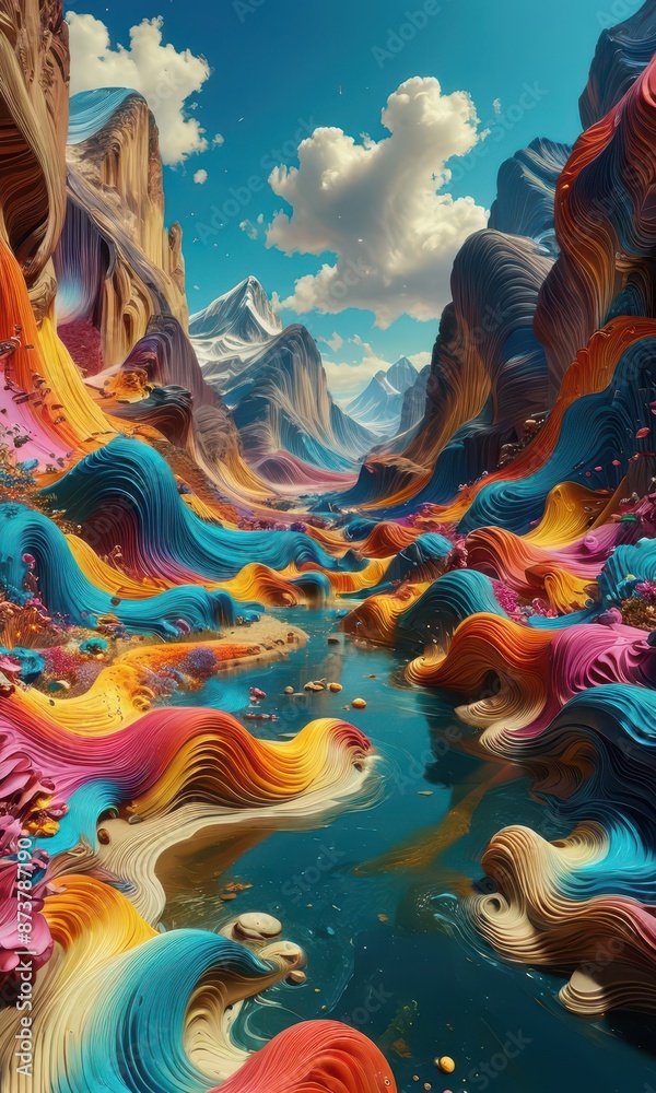 Fototapeta premium Abstract Colorful Landscape with River.