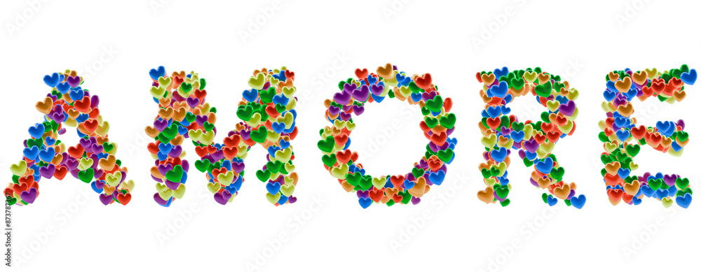 Amore word heart shaped particle text on transparent background Amore word heart shaped particle text on transparent background