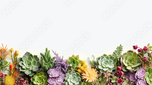 Arrangement of various colored succulents in the house on a white background V3