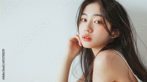 美容広告風のアジア人女性スタジオポートレート