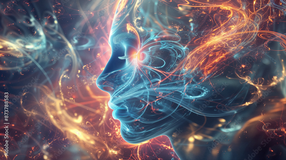 Vibrant abstract portrait of a swirling human face Vibrant abstract portrait of a swirling human face
