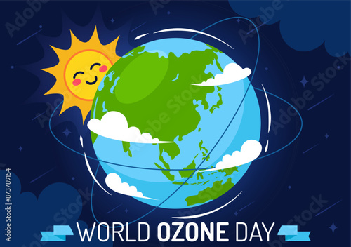 World Ozone Day Vector Illustration on September 16 To Raise Public Awareness About Of The Earth Layer And Protecting Environment in Flat Background