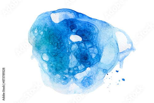 Obraz na płótnie abstract watercolor foam bubble blue wave hand drawn. tranquil paint stroke, isolated white background w salonie