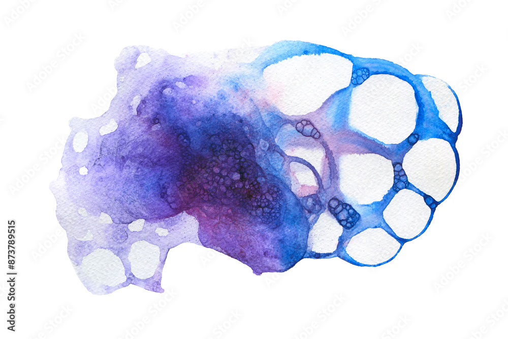 abstract watercolor foam bubble blue wave hand drawn. tranquil paint stroke, isolated white background