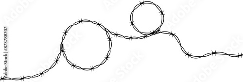 Obraz na plátně Barbed wire twisted ring y2k, round border tattoo, gothic textured steel frame, spiky oval barrier, silhouette isolated on white background